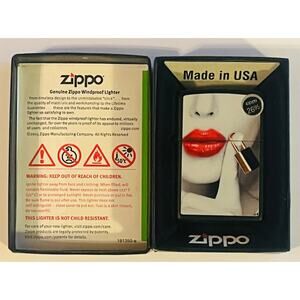 New In Box Zippo Locked Lips Lighter - Pin Up Girl, Red Lipstick